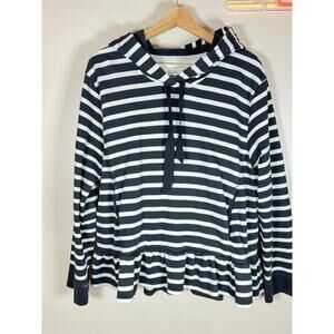 Brooke Street Kate Spade Hoodie Black Cream Striped Peplum Plus Size XL Preppy